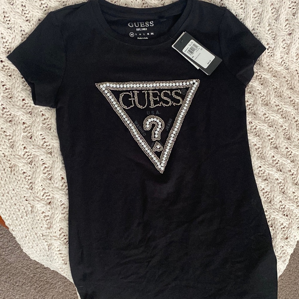 New with tags Guess pearls, studded, embellished shirt